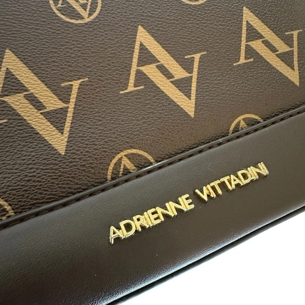 Adrienne Vittadini Brown Logo Satchel Handbag